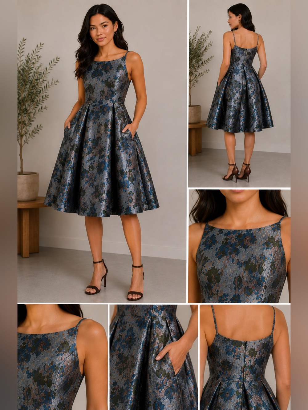 GMG Darryn metallic jacquard fit-and-flare midi dress Small
